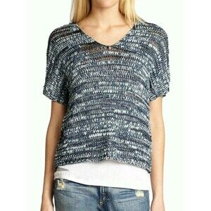 Eileen Fisher Size M V- Neck Brushstroke Cotton Tape Top Blouse NWOT